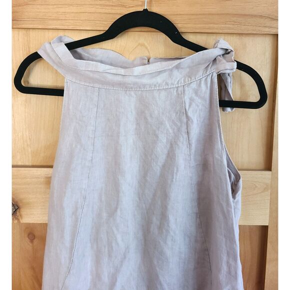 Italian 100% Linen Soft Brown Mini Dress Boat Neck SMALL Quiet Luxury Minimalist - Picture 3 of 7